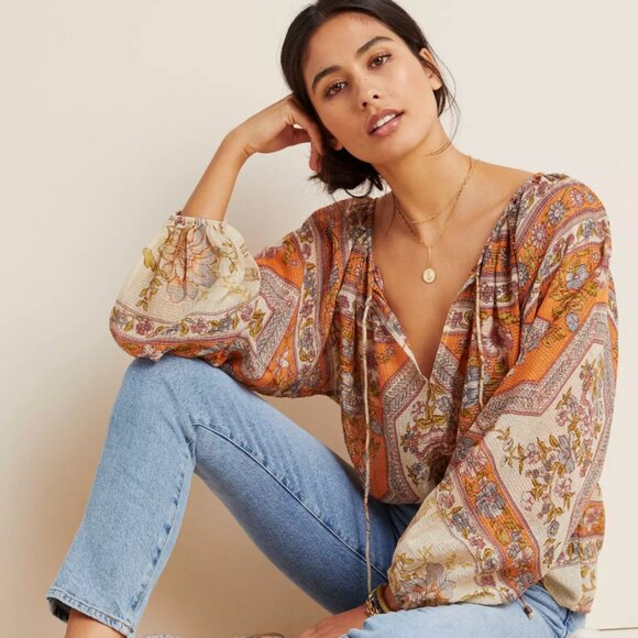 Mes Demoiselles Paris Boho Sheer Floral Peasant Blouse – Size M (FR 40) - Picture 1 of 9